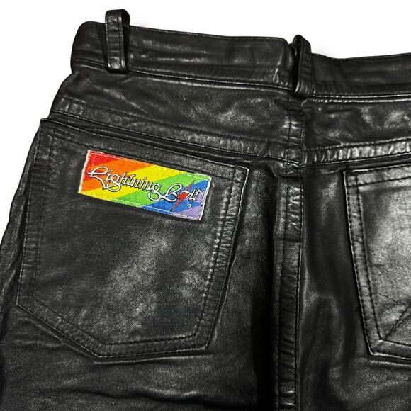 Vintage 1980s Leather Skirt Black Rainbow Patch Brazil Grunge Goth Punk Pride - Picture 7 of 8